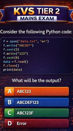 KVS Tier 2 Mains 🔥 Python File Handling MCQ | Can You Solve This?