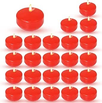 Axiom Red Floating Candles for Centerpieces - Floating Candle 2 inch Hand-Rolled Paraffin, Cotton Wicks, 4-Hour Clean Burn (Light Strawberry Scented), 24 Count