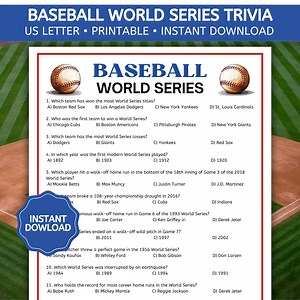 Baseball World Series Trivia Game, MLB Trivia Game, Sports Trivia Quiz, Baseball Party Game, Family Game Night, Printable PDF - Etsy