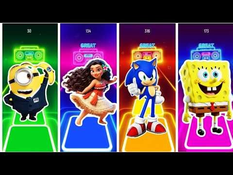 ONLY 1% CAN WIN! Sonic the Hedgehog vs SpongeBob SquarePants Minion vs Moana Magic Tiles Challenge