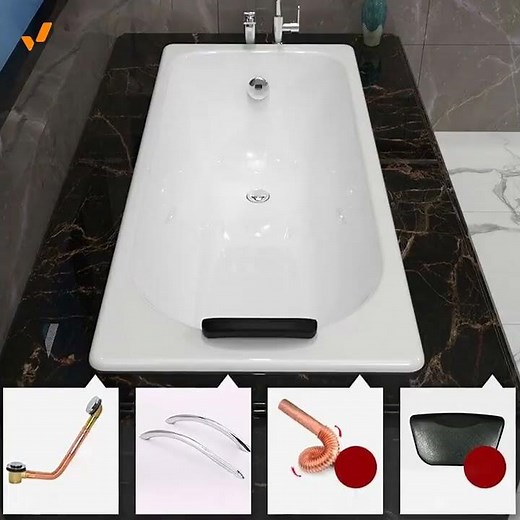 Simple Cast Iron Rectangular Chalk Drop-in Bathtub Soaking Back to Wall, Tub, 47"L x 27.5"W x 16.5"H