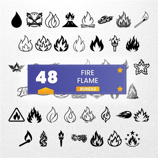 Fire Flame SVG Bundle, 48 Campfire Silhouette Vector Designs, Inferno PNG Clipart, Matchstick Svg for Cricut - Etsy