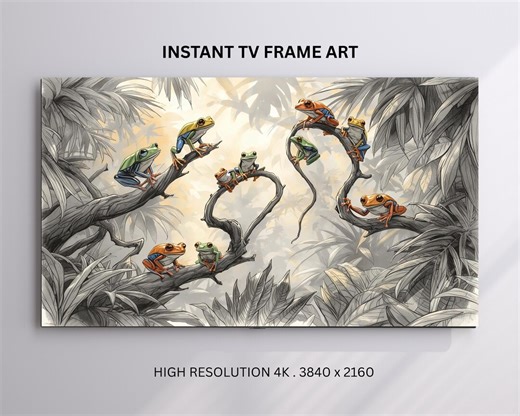 Tree Frogs Frame TV Art, Colorful Cartoon Frogs on Jungle Branches, Jungle Animal TV Art, Samsung Frame TV 4K - Etsy
