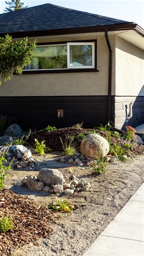 Front yard, done right. Designed with natural stone, drought-tolerant plantings, and layered textures that add visual interest without the upkeep. 🌾🪨 This space boosts curb appeal while staying simple to maintain — no high-water lawns, no fussy plants, just a clean, modern prairie-inspired landscape that looks good season after season. Low maintenance. High impact. | Prairie River Gardens