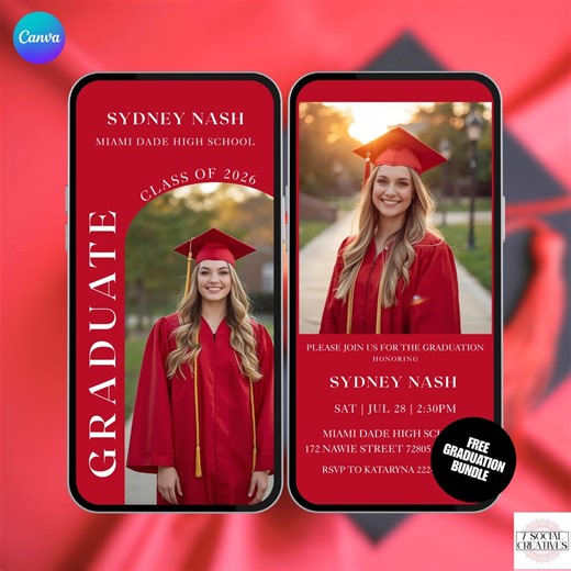 Red Modern Graduation Party Invitation With Photo. Digital College or High School Class of 2026 DIY Invite. Instant Download. - Etsy