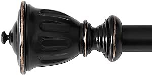 NICETOWN Single Drapery Curtain Rod Set with Vintage Black Copper Finials/Caps, 1 1/8 inch Diameter Adjustable Length 72 to 144" Length for Patio/French Door