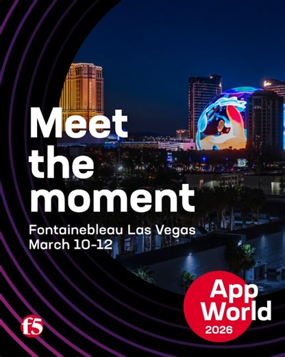 #AppWorld2026 registration is now open! 🎟️ Join us in Las Vegas for the premier application delivery and security conference! Experience inspiring keynotes, learn new approaches in breakouts, deepen your skills in hands-on labs, and connect with peers, F5 leaders, and partners while exploring the latest innovations firsthand. Register early and save! 📍 https://go.f5.net/020bjenx | F5