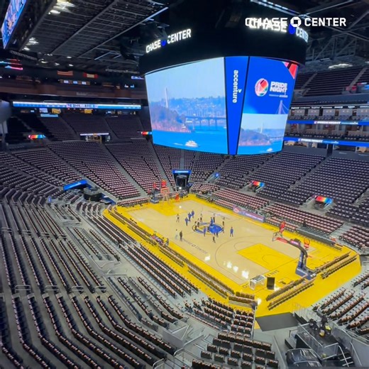 Painting our arena with pride ❤️ All fans in attendance of tonight’s game will receive a Pride Night Splash Towel thanks to Accenture US! | Chase Center