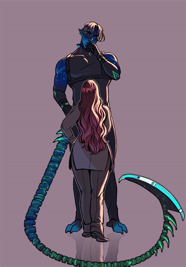 Having a hot shapeshifter fwb is not for the weak. (Sleek is 8’4”, Chris is 5’7”) Jesse/Sleek belongs to @Mags 💕 #webcomic #ocs #romance #alienoc #shapeshifter