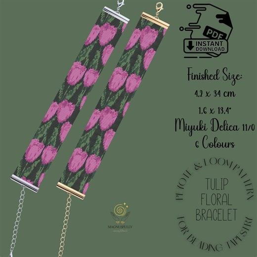 Floral Tulip Spring Modern Bead Loom Pattern Peyote Loom Bracelet Elegant Loom Bracelet Pattern – PDF Download | Miyuki Delica 11/0 - Etsy