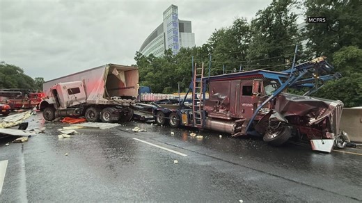 Lanes back open after 2 tractor trailers jackknifed on Beltway in Montgomery County