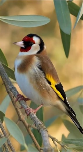 European Goldfinch – Real Wild Goldfinch Singing on an Olive Tree