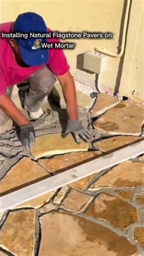 Installing Natural Flagstone Pavers on Wet Mortar