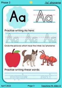Letter A Phonics & Handwriting Workbook, Independent Printable Activity, Instant