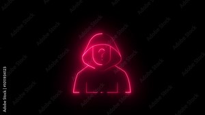 Bright neon line animation Hacker man .. white hacking the cyber security hacker . smart hacker 4k HD animation