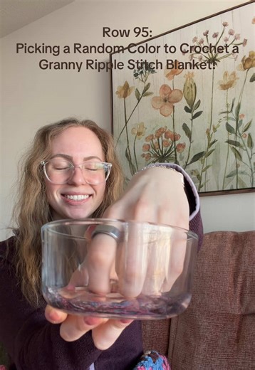 Row 95: Picking a random color from a bowl to crochet a Granny Ripple Stitch Blanket! Pattern and original idea from @Catherine | Crafts & Dogs !! I’m using weight 4 yarn loops & threads from @Michaels Stores and a 5mm hook.