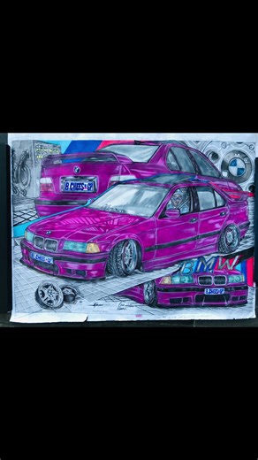 BmW E36 M3 The Hobbz Designs #multitalentedartist #thehobbzdesigns #flashcortez #blackcheesetattoos #carportrait