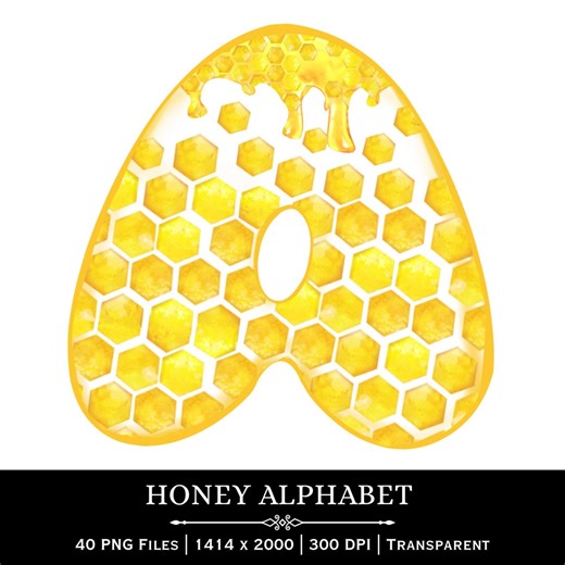 Honeycomb Alphabet PNG | Bee Letter Clipart A-Z Numbers Honey Font Sublimation Design Download - Etsy