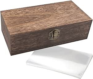 Wooden Storage Box with 100 PCS Clear Money Collection Display Case, Currency Sleeves Organizer Dollar Bill Holder for Paper Stamp Souvenirs Banknote Storage Kit Protector Bag (Deep Wood)