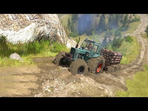 MTZ 82.2 MONSTER TRACTOR With Trailer Climbing A Steep Hill [MudRunner]