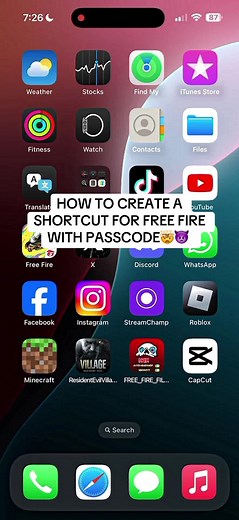 Create iPhone Shortcut for Free Fire with Passcode