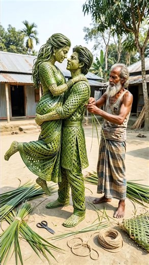 Grandpa created a romantic scene with coconut leaves 💗💓💗#artandcarf #artwork #SRK #kajol