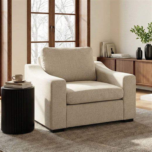 WACASA Comfy Accent Chair and a Half with Deep Seat, Linen Fabric Oversized Chair for Bedroom, 47" W Upholstered Arm Chairs in Living Room with Washable Covers, Oatmeal