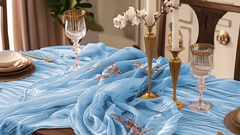 2 Packs 10 Ft BlueTable Runner Chiffon Table Runners 28x120 inch Long Table Runners Romantic Table Runner Rustic Gauze Tablecloth for Wedding Bridal Shower Birthday Party Table Decor