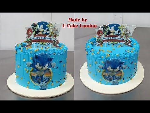 How to make a sonic cake with blue dripping and edible photo
