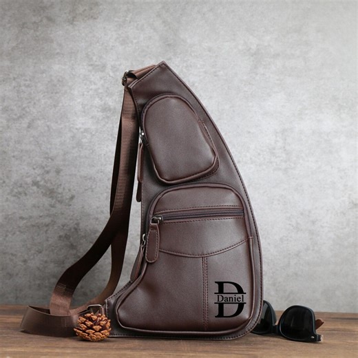 Personalized Leather Crossbody Bag for Men - Custom Engraved Chest Sling Pack, Travel Daypack, Father's Day,anniversary Gift for Dad Husband - Etsy UK