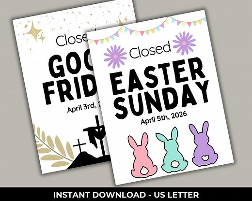 Closed for Easter Printable Sign, Good Friday Closed Sign, Easter Closed Sign, Closed Good Friday Printable Sign, Holiday Closed Sign - Etsy