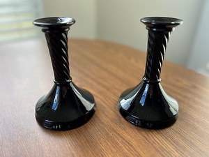 Vintage L.E. Smith Black Amethyst Candle Holders – Twisted Stem Set - Etsy