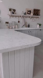 52K views · 43 reactions | Some combinations were just made for each other. A stylish shaker kitchen, a marble worktop and open shelving with flashes of beautifully smooth brass. Timeless, considered and rather satisfying on the eye   Winchester in Dove Grey  @whitebarn_home | Magnet Kitchens | Facebook