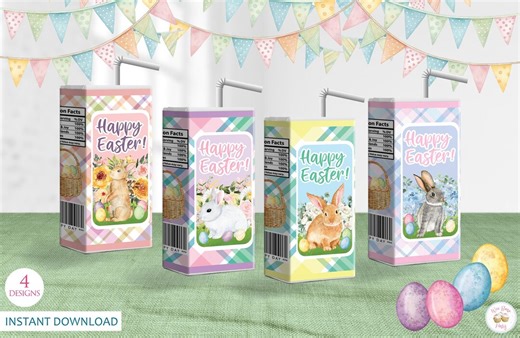 Easter Printable Juice Box Labels, Hoppy Easter Party Supplies Favors for Kids, Bunny Eggs DIY Basket Filler Treats Decorations - PDF - Etsy