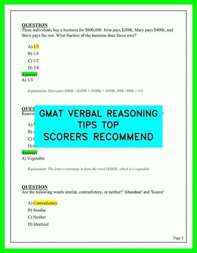 GMAT VERBAL REASONING TIPS TOP SCORERS RECOMMEND