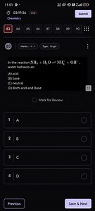 In the reaction NH3   H2O ⇌ NH4    OH-, water behaves as:(A) a... | Filo
