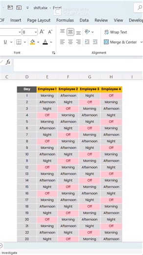 Multi Shift Employee Rotation Matrix