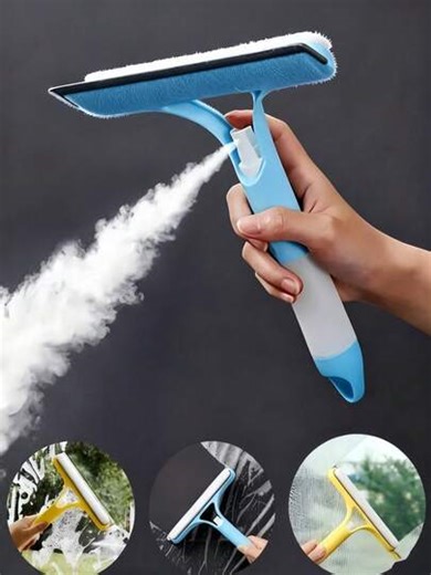 1 Limpiador de vidrio multifuncional en una unidad, un cepillo de mano multipropósito, un limpiador de cobertura total, capaz de rociar, limpiar y raspar manchas de vidrio, con función de rociado, de mano, adecuado para limpiar ventanas, esquinas, paredes | SHEIN