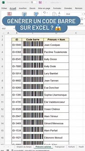 9.1K views · 675 reactions |  Tu savais qu’on peut générer des codes-barres directement dans Excel ?  Idéal pour scanner rapidement des infos que tu utilises souvent : un produit, une référence ou encore un numéro de série. Résultat : un vrai gain de temps et une gestion quotidienne simplifiée  #campusexcel #formationexcel #automatisation #travaillefficace #exceltips #exceltutorial #apprendreexcel #education | Tutosurexcel | Facebook