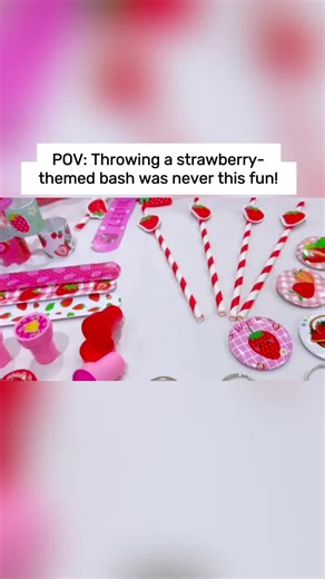 Strawberry Party Favor 84 PCS Sweet Berry Slap Treat Box - DIY Stickers, Stampers, Keychain & Paper Straws - Ideal for Kids' Birthday Gifts #cutegifts #custompartyfavors #partytreats #cutegiftideas #partyfavorsforkids #partyideasforkids #kidspartyfavors #personalizedpartyfavors #partiesforkids #valentinesdaygiftforkids