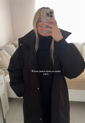 Can’t believe how cheap this jacket is 🖤 #getmod #winterjacket #longpuffercoat #wintercoat #getmodjacket