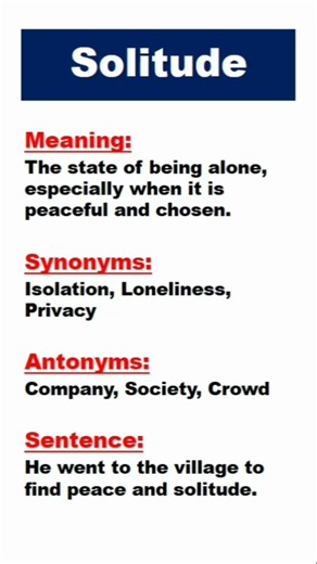 Solitude Meaning, Synonym, Antonym & Example Sentence| Learn English #shorts
