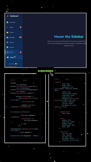An expandable sidebar that expands on hover #coding #css #html #htmlcssjavascript #tweening