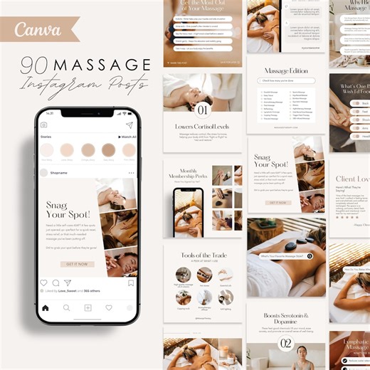 Massage Therapist Instagram Post Templates | Massage Therapy Social Media Posts | Canva Template - Etsy