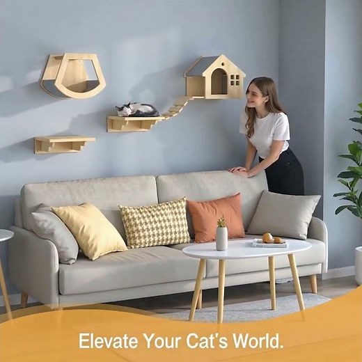 SKU:55052 | Heartdeco Modern Wall-Mounted Cat Wall Shelves- 5 Pieces