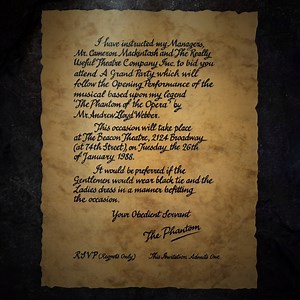 A very happy birthday #PhantomBroadway. Here is the original invite to the opening night, from the Phantom of course. It's down to all you #Phans that this show continues to live on 33 years later. Thank you. #phanuary | The Phantom of the Opera