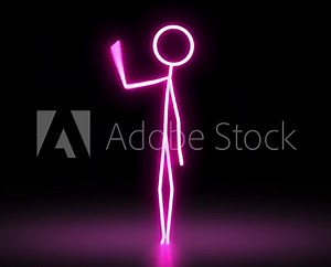 Looping happy stickman waving and jumping in a neon style