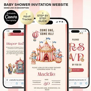 Circus Baby Shower Invitation Website With RSVP Tracker | Carnival Baby Shower Invite | Gender Neutral Cute Jungle Animals | Boy Girl - Etsy