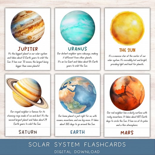 Solar System Flash Cards: Montessori Space Education (digital Download) - Etsy