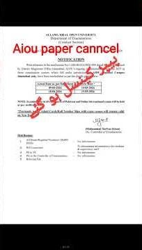 Aiou revised schudle autumn 2025 l aiou postpone paper l aiou paper canncel l the aiou,Exame update